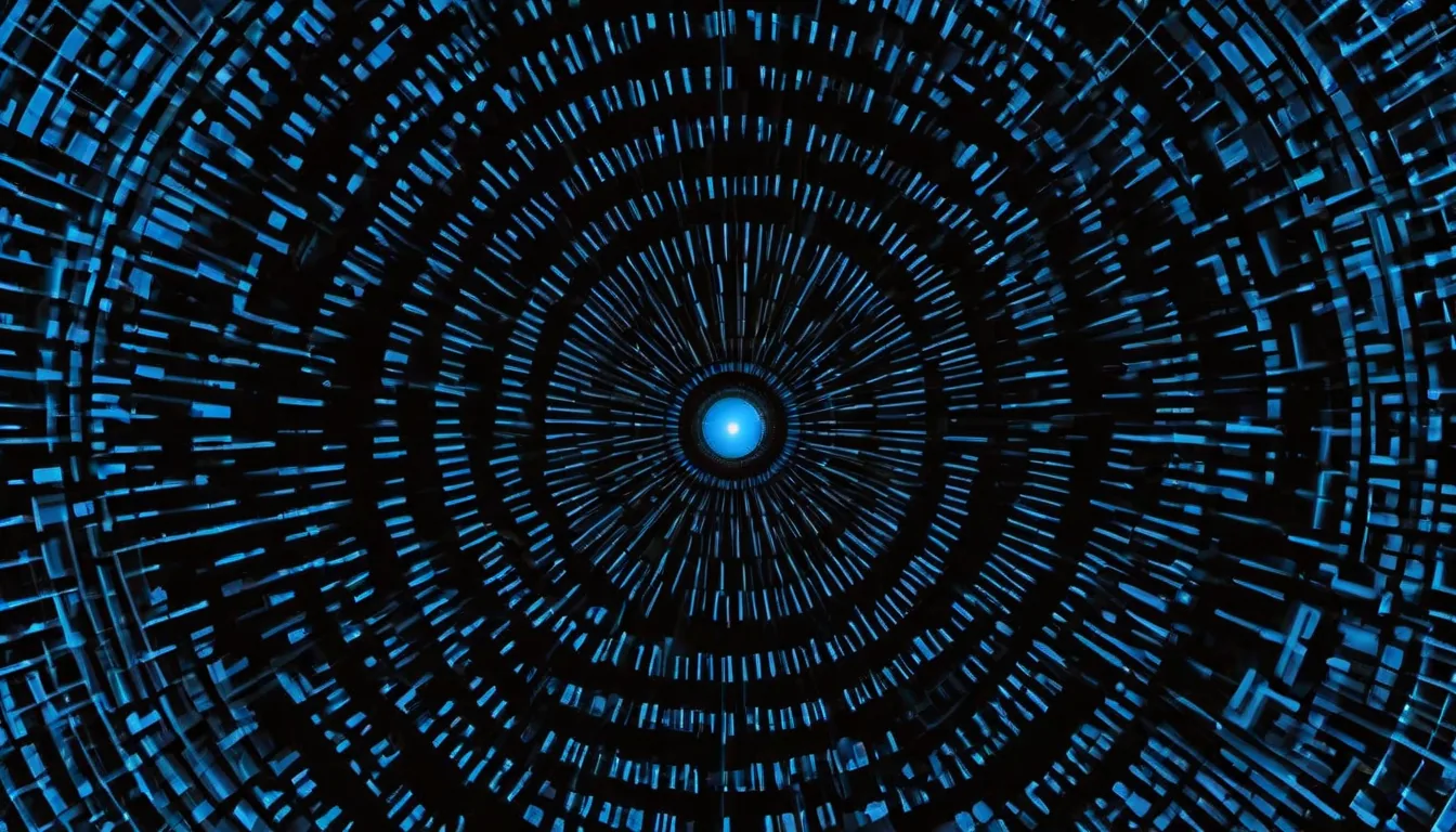 Abstract expanding alarm rings illustration in aqua-cyan on dark navy — decorative header for Aquarium Leak Detectors