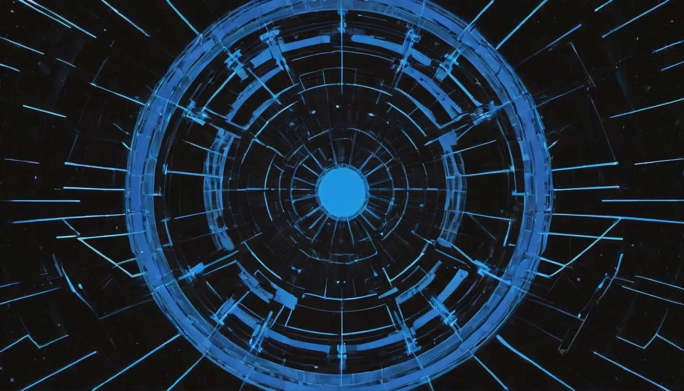 Abstract multi-parameter radial illustration in aqua-cyan on dark navy — decorative header for Aquarium Water Quality Monitors